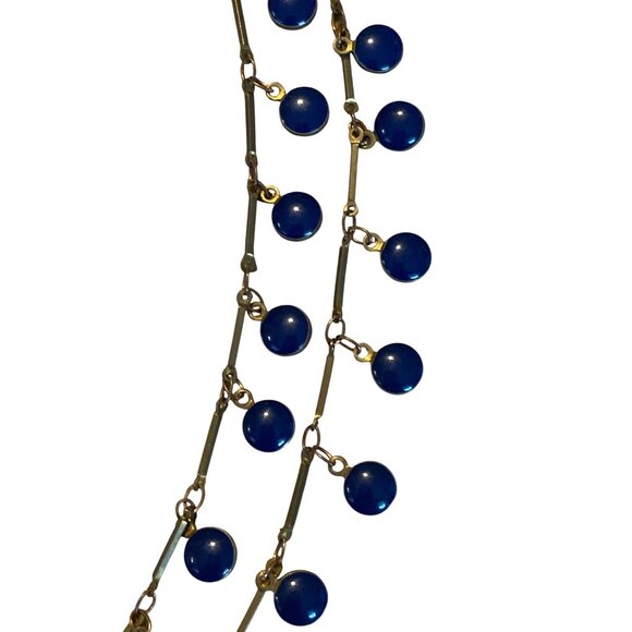 Vintage Double Strand Blue Beaded Necklace With Gold-Tone Chain & Clasp - Picture 5 of 14